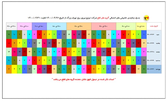 برنامه جدید زمان بندی خاموشی تا 31 تیر در تهران اعلام شد