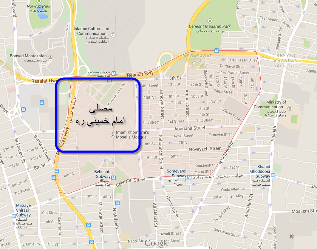 مصلای تهران روی نقشه