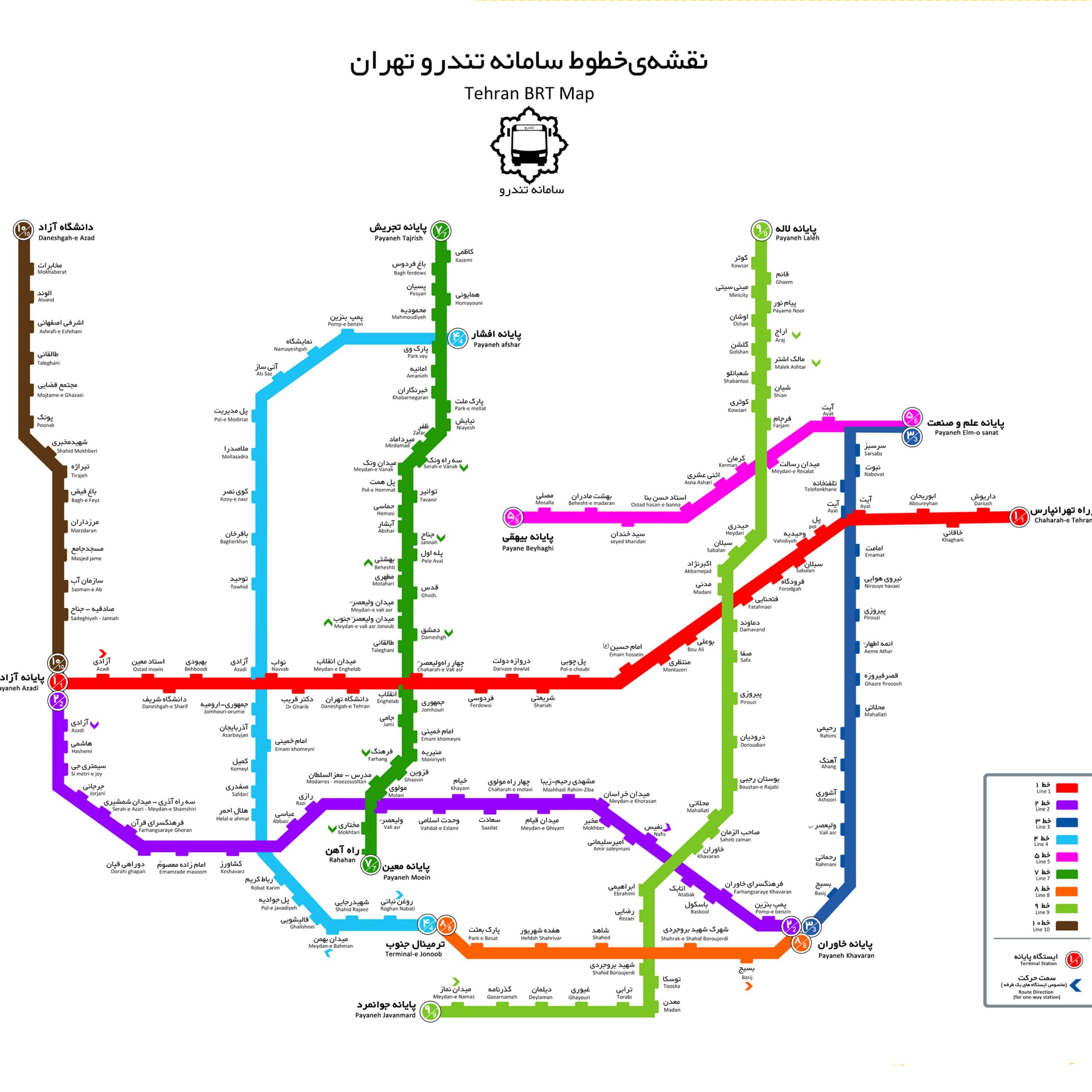 نقشه بی آر تی تهران 1400