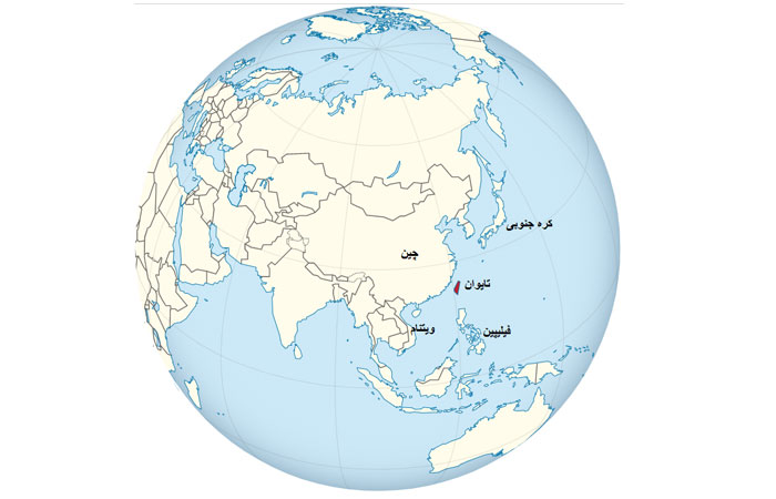 نقشه تایوان روی کره زمین