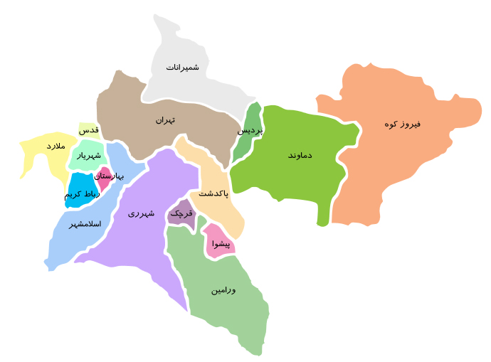 مناطق اداره ثبت احوال تهران و حومه