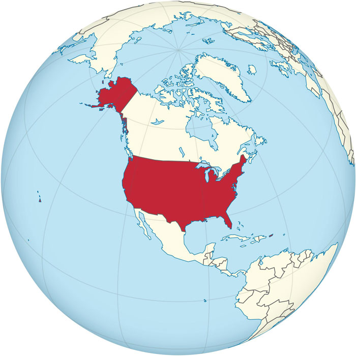 آمریکا روی نقشه جهان