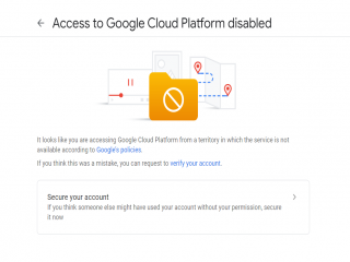 دلیل نمایش خطا Access to Google Cloud Platform disabled