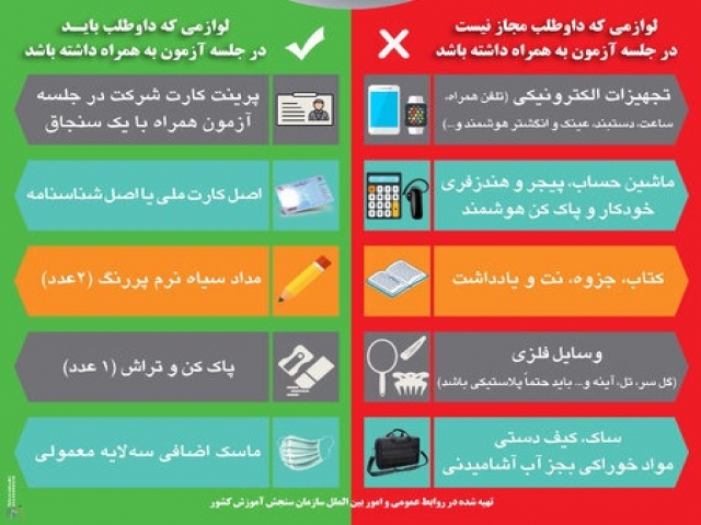 داوطلبان کنکور 1401 چه وسایلی میتوانند به جلسه کنکور ببرند؟ داوطلبان کنکور 1401 چه وسایلی میتوانند به جلسه کنکور ببرند؟