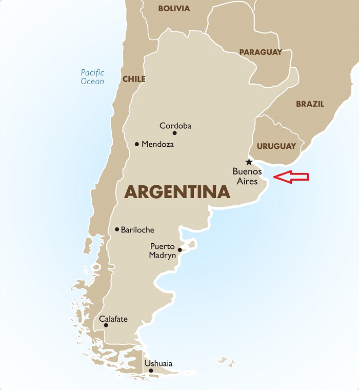 بوینس آیرس روی نقشه، پایتخت آرژانتین