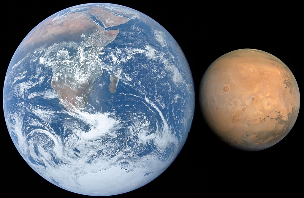 مقایسه نسبت اندازه حقیقی سیاره مریخ با زمین