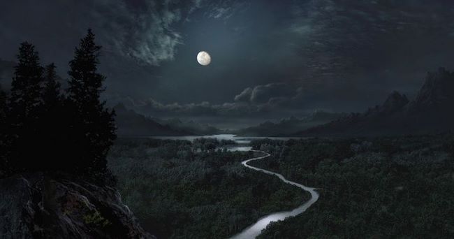 منظره ی زیبا از شب مهتابی در دره