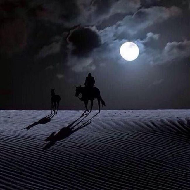 منظره زیبا از نور ماه در کویر