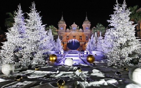 Christmas trees are decorated in front of the Monte Carlo Casino in Monaco. (Lionel Cironneau/Associated Press)