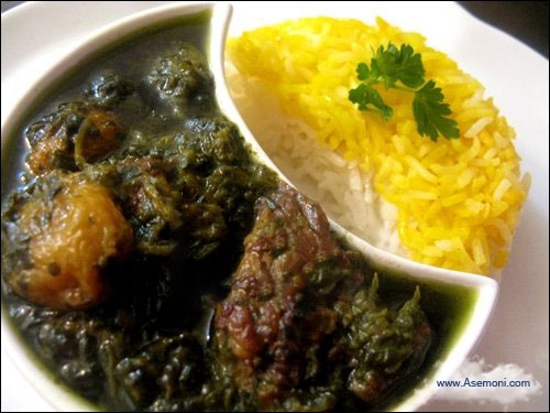 خورش آلو و اسفناج با گوشت