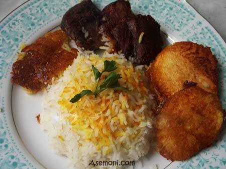 کته با ته چین گوشت وسیب زمینی