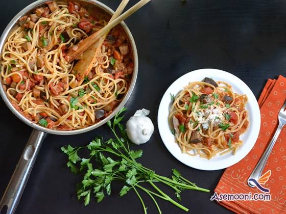طرز تهیه اسپاگتی با سس بادمجان