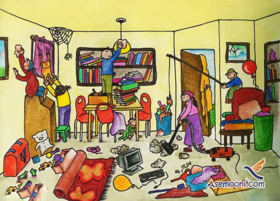 cleaning house caricature