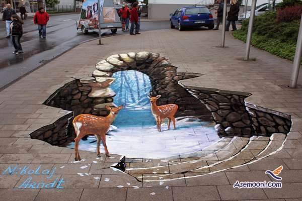 عکس هایی از نقاشی های سه بعدی در کف خیابان