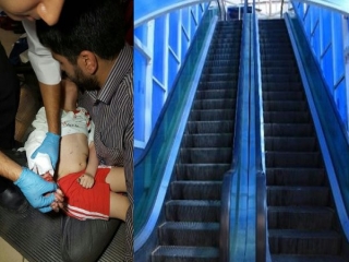دست کودک مشهدی در پله برقی له شد