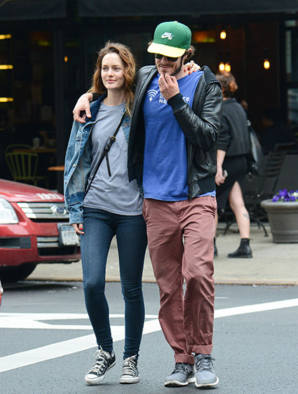 Leighton Meester and husband Adam Brody go for a walk in New York