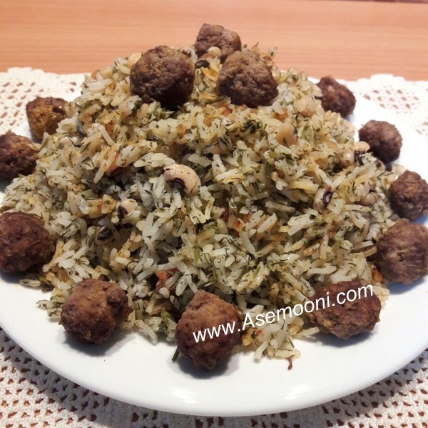 شوید پلو با لوبیا چشم بلبلی