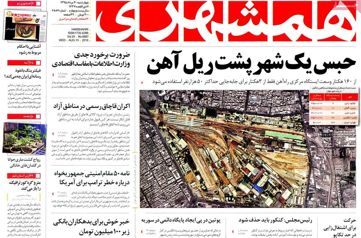تیتر روزنامه های 20 مرداد 1395 تیتر روزنامه های 20 مرداد 1395