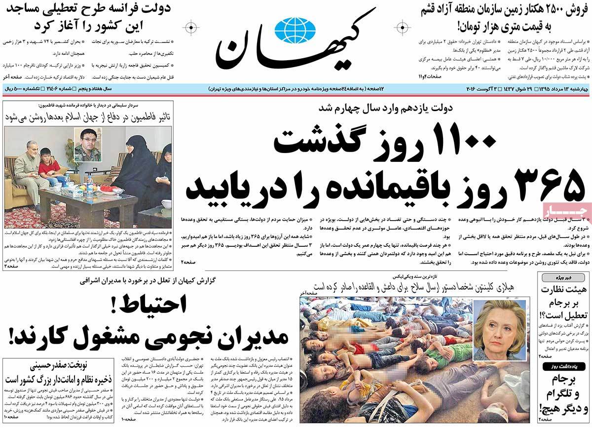 تیتر روزنامه های 13 مرداد 1395 تیتر روزنامه های 13 مرداد 1395