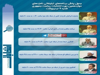برنامه‌های امروز (9 اردیبهشت) نامزدهای ریاست جمهوری در صداوسیما
