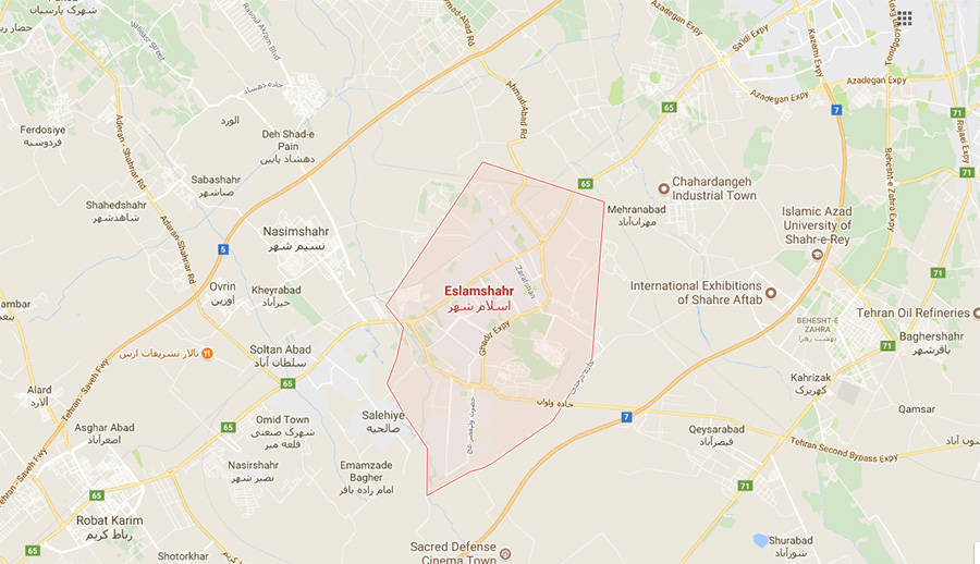 شهرستان اسلامشهر تهران روی نقشه