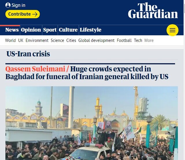 سردار قاسم سلیمانی همچنان تیتر یک رسانههای خارجی است سردار قاسم سلیمانی همچنان تیتر یک رسانههای خارجی است