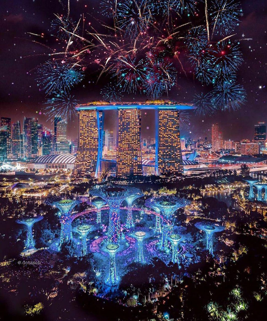 تصویری زیبا از جشن ورود به2020 در سنگاپور