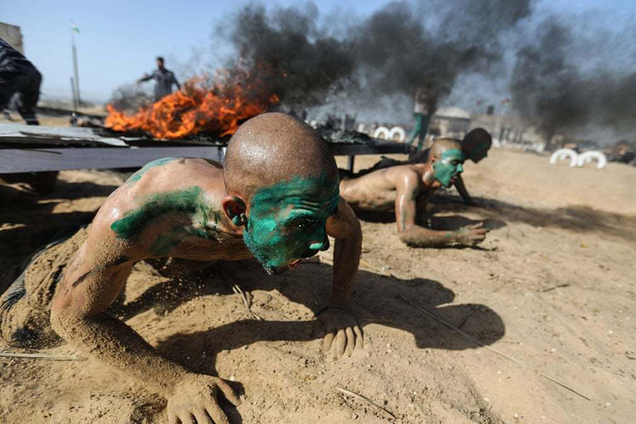 تمرینات بدنی آکادمی پلیس در نوار غزه
