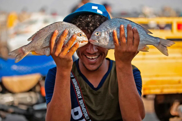 شادمانی از صید ماهی در بندر فاو عراق