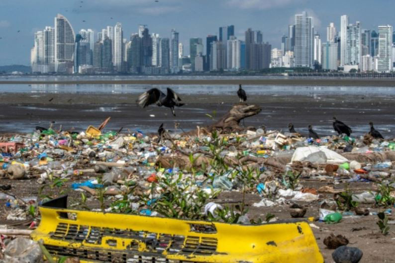 زباله‌های پلاستیکی در ساحل پاناما سیتی