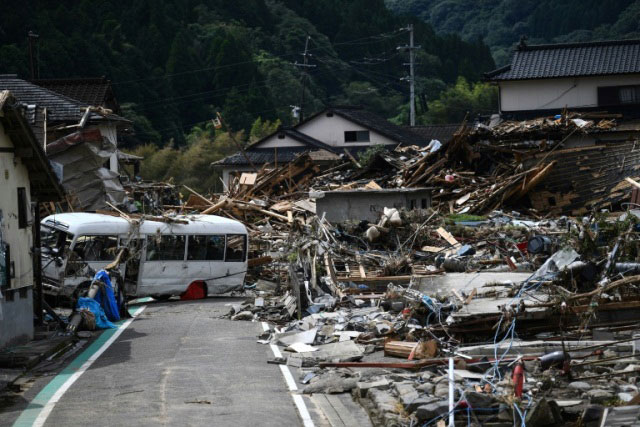 صدمات ناشی از سیل در شهر  کوما مورا در جنوب غرب ژاپن